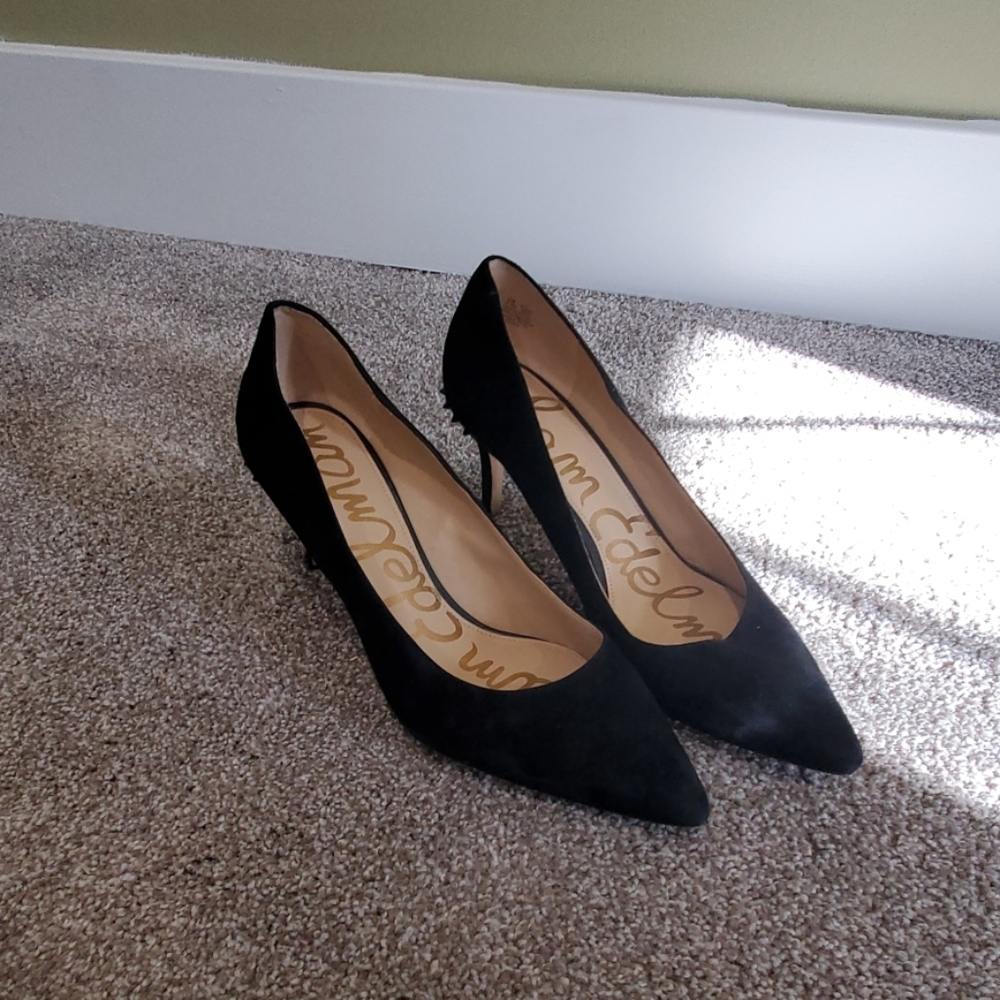 Minimally worn black suede heels